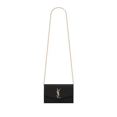 YSL UPTOWN CHAIN WALLET IN GRAIN DE POUDRE EMBOSSED LEATHER 6077881GF0J1000 (19*12*3cm)